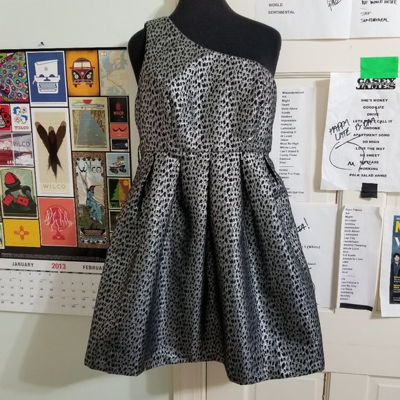 Forever 21 dress Medium shiny metallic leopard animal print pleated one shoulder - Picture 1 of 13